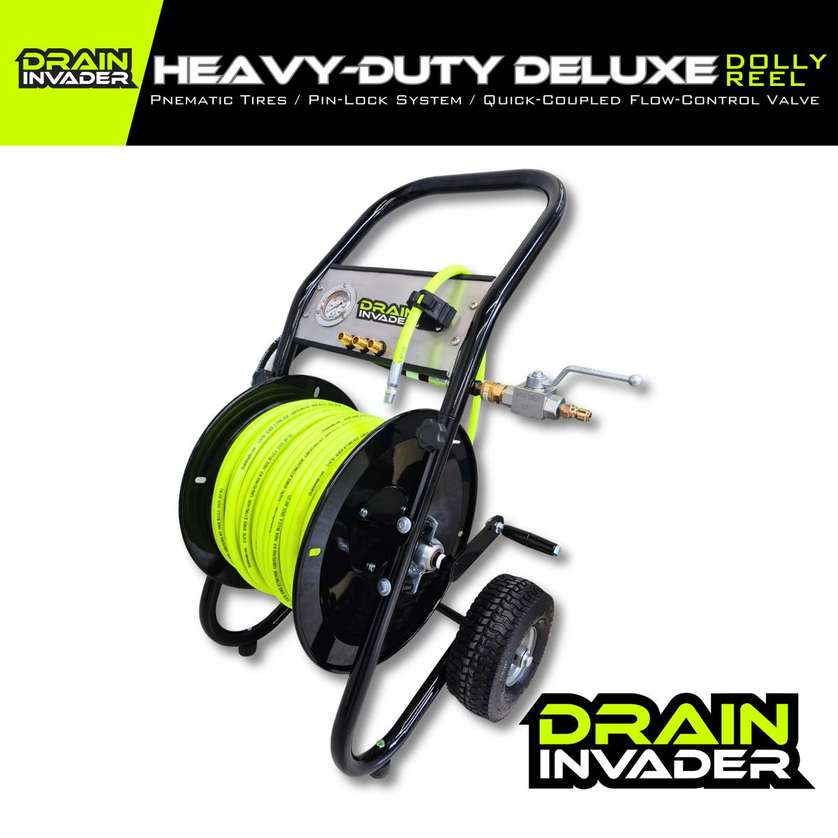 Heavy-Duty Deluxe Dolly-Mounted Jetter Hose Reel with Hose
