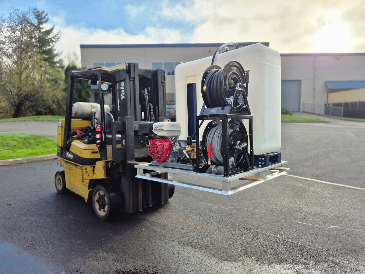 Custom Aluminum Pressure Washer Skid Build by Seattle Pump on Fork Lift