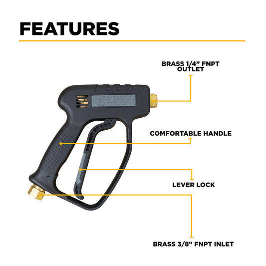 Commercial High Temperature Shut-Off Pressure Washer Gun, Max 5000 PSI