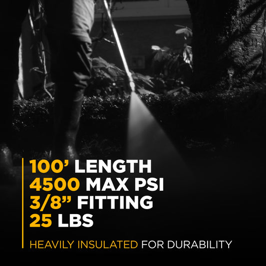 Pressure Washer 100 ft x 3/8 - inch 4500 PSI Black Hose with Quick Connect