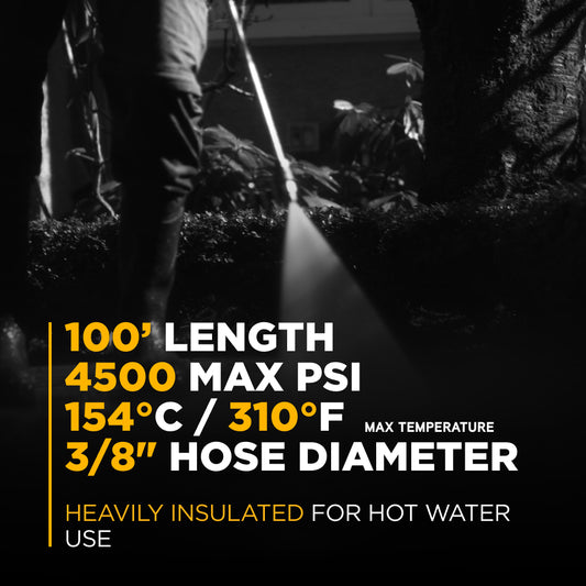 Pressure Washer 100 ft x 3/8 - inch 4500 PSI Grey Non Marking Hose with Quick Connect