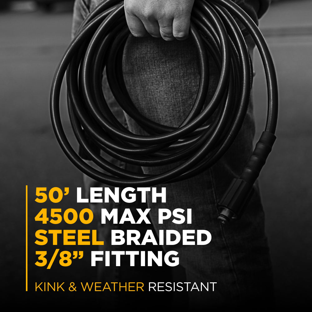 Pressure Washer 50 ft x 3/8" - inch 4500 PSI Black Hose with Quick Connect