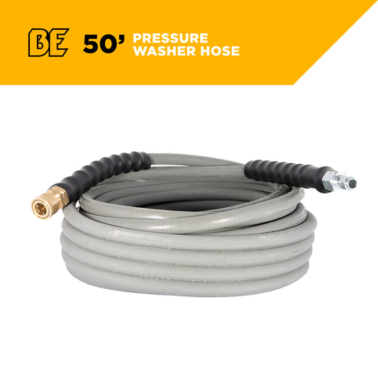 Pressure Washer 50 ft x 3/8 - inch 4500 PSI Grey Non-Marking Hose with Quick Connect