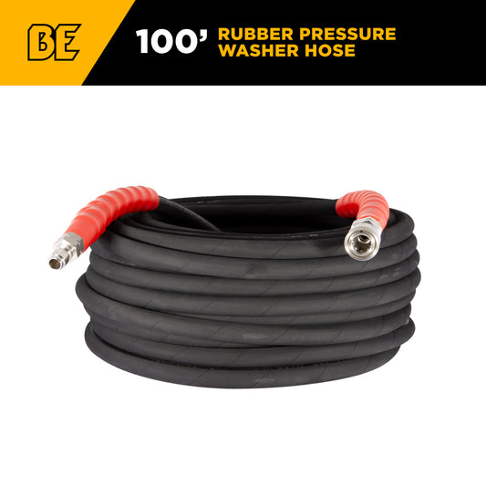 Pressure Washer 100 ft x 3/8 - inch 6000 PSI Black Hose with Quick Connect