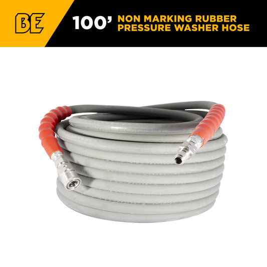 Pressure Washer 100 ft x 3/8 - inch 6000 PSI Grey Non Marking Hose with Quick Connect