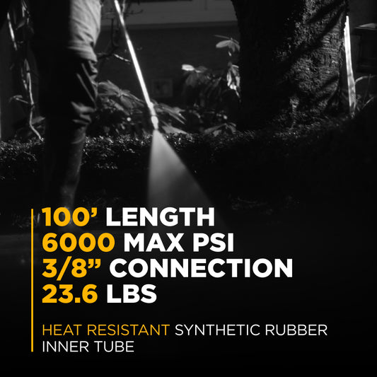 Pressure Washer 100 ft x 3/8 - inch 6000 PSI Grey Non Marking Hose with Quick Connect