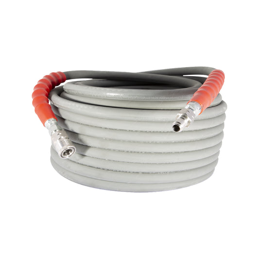Pressure Washer 100 ft x 3/8 - inch 6000 PSI Grey Non Marking Hose with Quick Connect