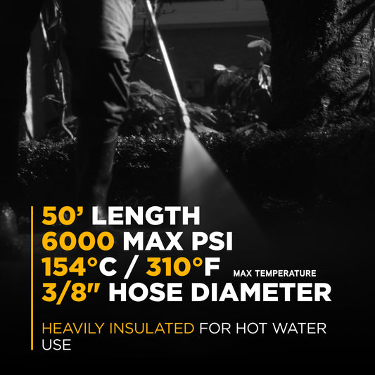Pressure Washer 50 ft x 3/8 - inch 6000 PSI Black Hose with Quick Connect