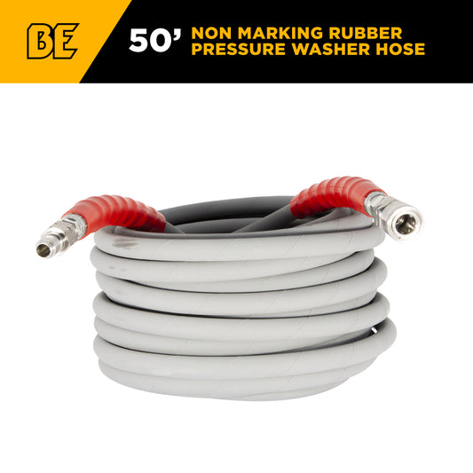 Pressure Washer 50 ft x 3/8 - inch 6000 PSI Grey Non Marking Hose with Quick Connect