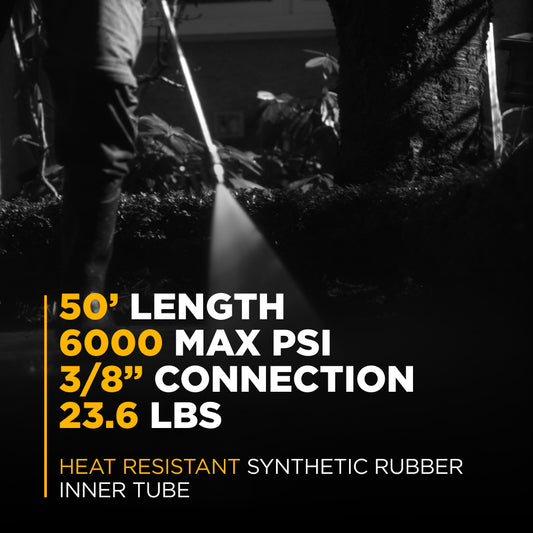 Pressure Washer 50 ft x 3/8 - inch 6000 PSI Grey Non Marking Hose with Quick Connect