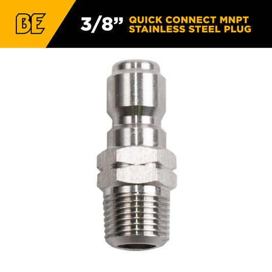 PW 3/8" MNPT x Quick Connect 6,000 PSI Stainless Steel Fitting (Plug)