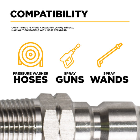 PW 3/8" MNPT x Quick Connect 6,000 PSI Stainless Steel Fitting (Plug)