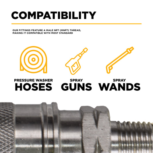 PW 1/4" MNPT x Quick Connect 6,000 PSI Stainless Steel Fitting (Coupler)