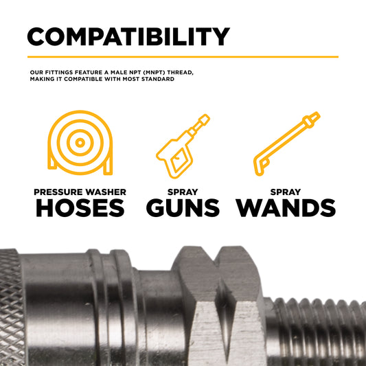 PW 3/8" MNPT x Quick Connect 6,000 PSI Stainless Steel Fitting (Coupler)