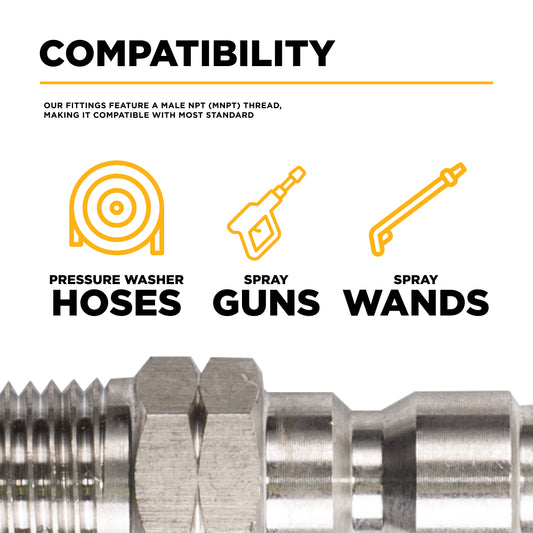 PW 1/4" MNPT x Quick Connect 6,000 PSI Stainless Steel Fitting (Plug)