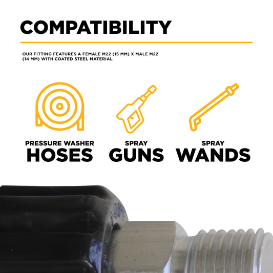 PW Female M22 (15 mm) x Male M22 (14 mm) Adapter Fitting