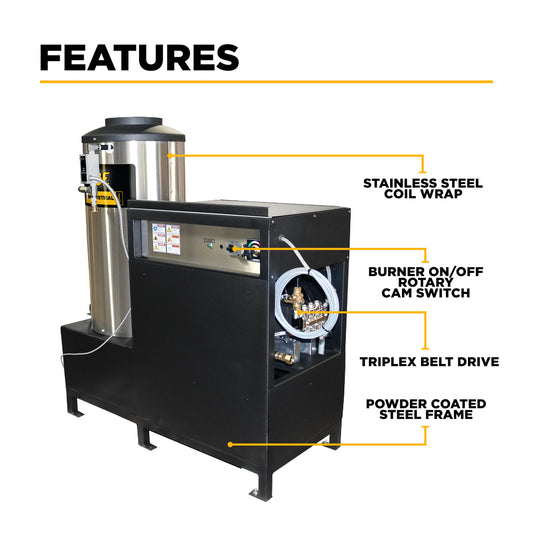 2300 PSI 4.0 GPM Electric Drive Natural Gas or Liquid Propane Fired Hot Water Pressure Washer with Triplex Pump