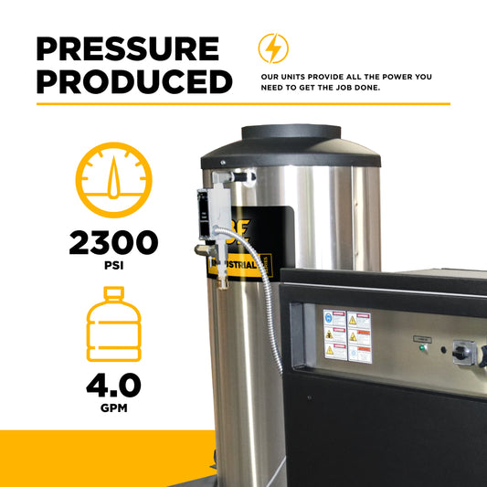 2300 PSI 4.0 GPM Electric Drive Natural Gas or Liquid Propane Fired Hot Water Pressure Washer with Triplex Pump