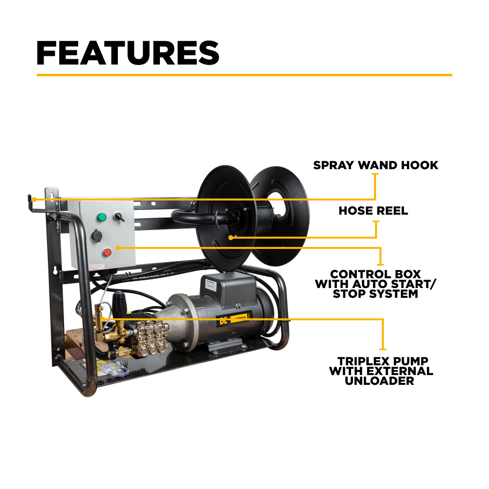 BE Commercial Series Wall Mount Electric Cold Water Pressure Washer, Direct Drive, 5.0 GPM | 2000 PSI (X-2050FW1GENHT)