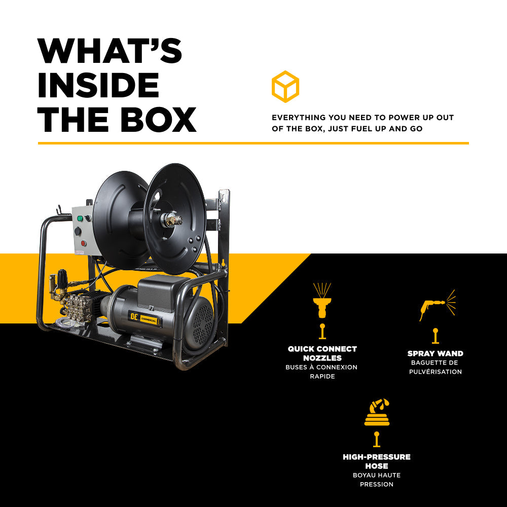 BE Commercial Series Wall Mount Electric Cold Water Pressure Washer, Direct Drive, 5.0 GPM | 2000 PSI (X-2050FW1GENHT)