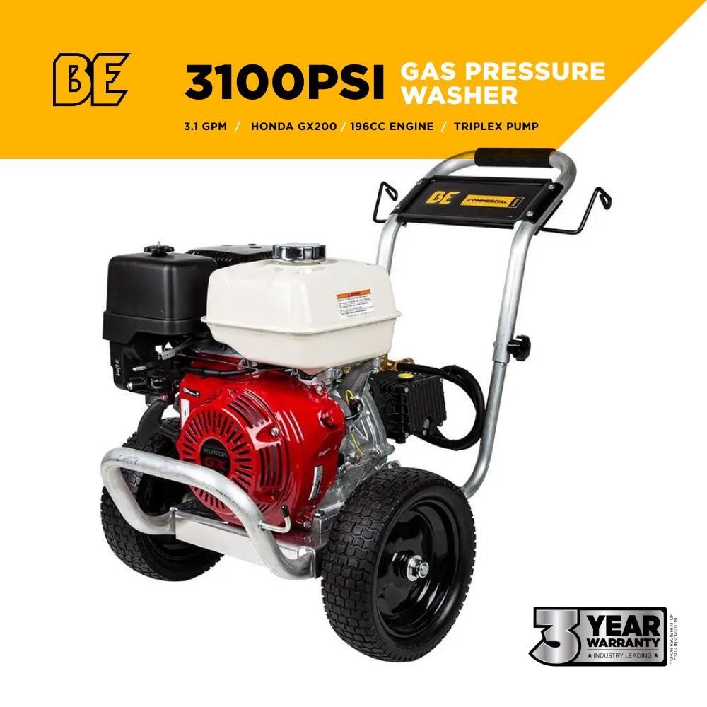 3100 PSI 3.1GPM Cold Water Gas Pressure Washer Honda GX200 and General Triplex Pump on Aluminum Frame
