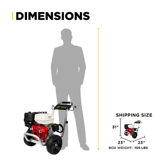3100 PSI 3.1GPM Cold Water Gas Pressure Washer Honda GX200 and General Triplex Pump on Aluminum Frame