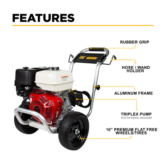 3100 PSI 3.1GPM Cold Water Gas Pressure Washer Honda GX200 and General Triplex Pump on Aluminum Frame