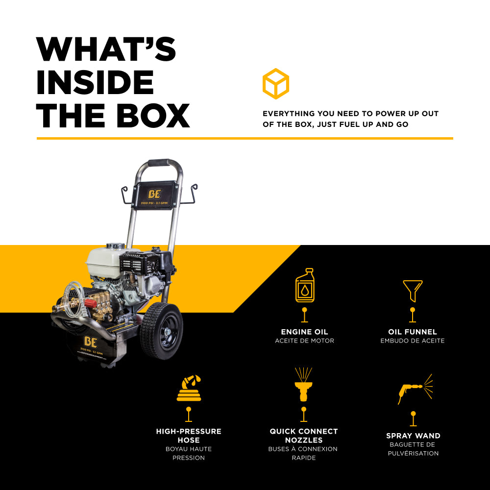 3100 PSI 3.1 GPM Cold Water Gas Pressure Washer Honda GX200 Engine and General Triplex Pump on Stainless Steel Frame