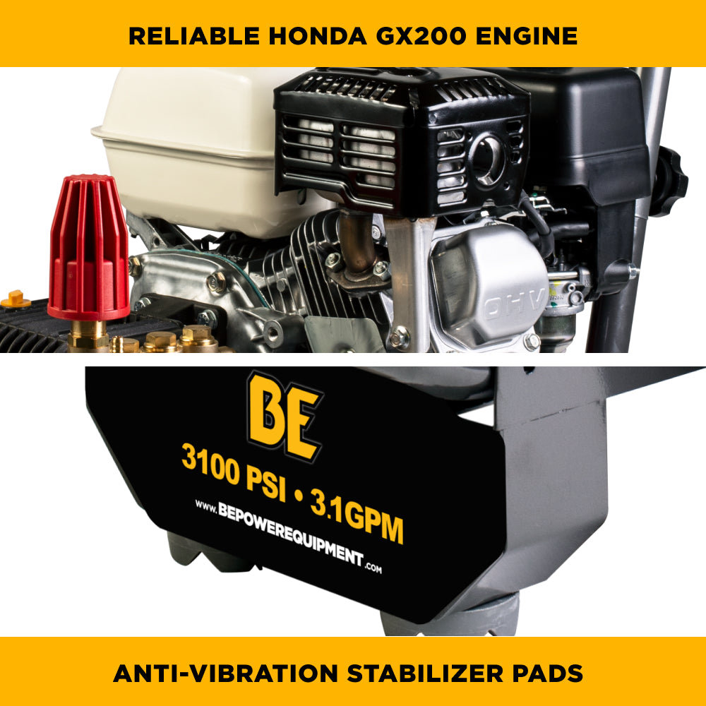 3100 PSI 3.1 GPM Cold Water Gas Pressure Washer Honda GX200 Engine and General Triplex Pump on Stainless Steel Frame