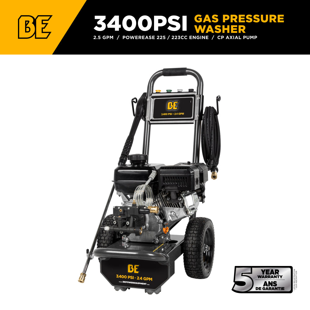 3400PSI 2.5GPM Cold Water Gas Pressure Washer Powerease 223CC Engine and CP Axial Pump