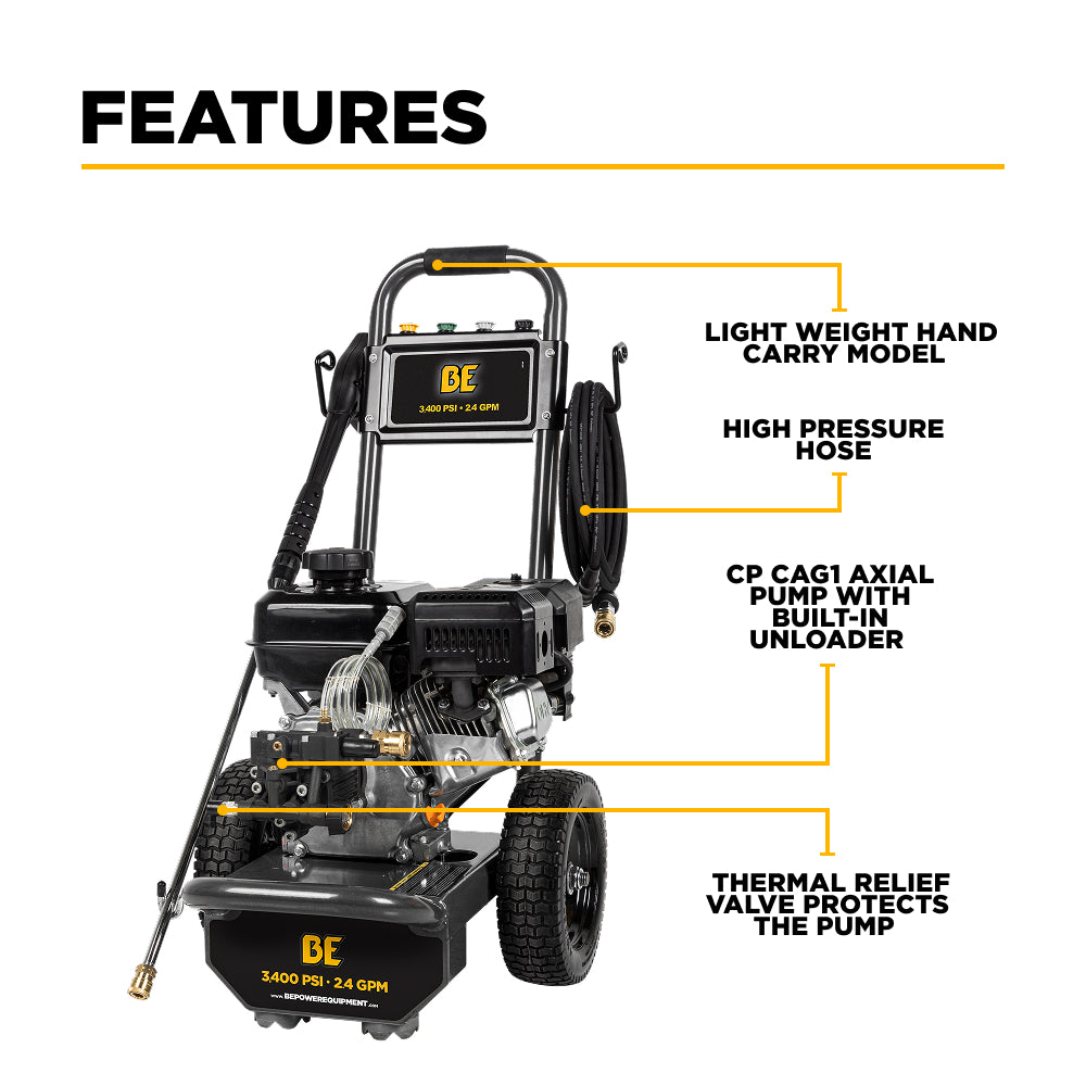 3400PSI 2.5GPM Cold Water Gas Pressure Washer Powerease 223CC Engine and CP Axial Pump