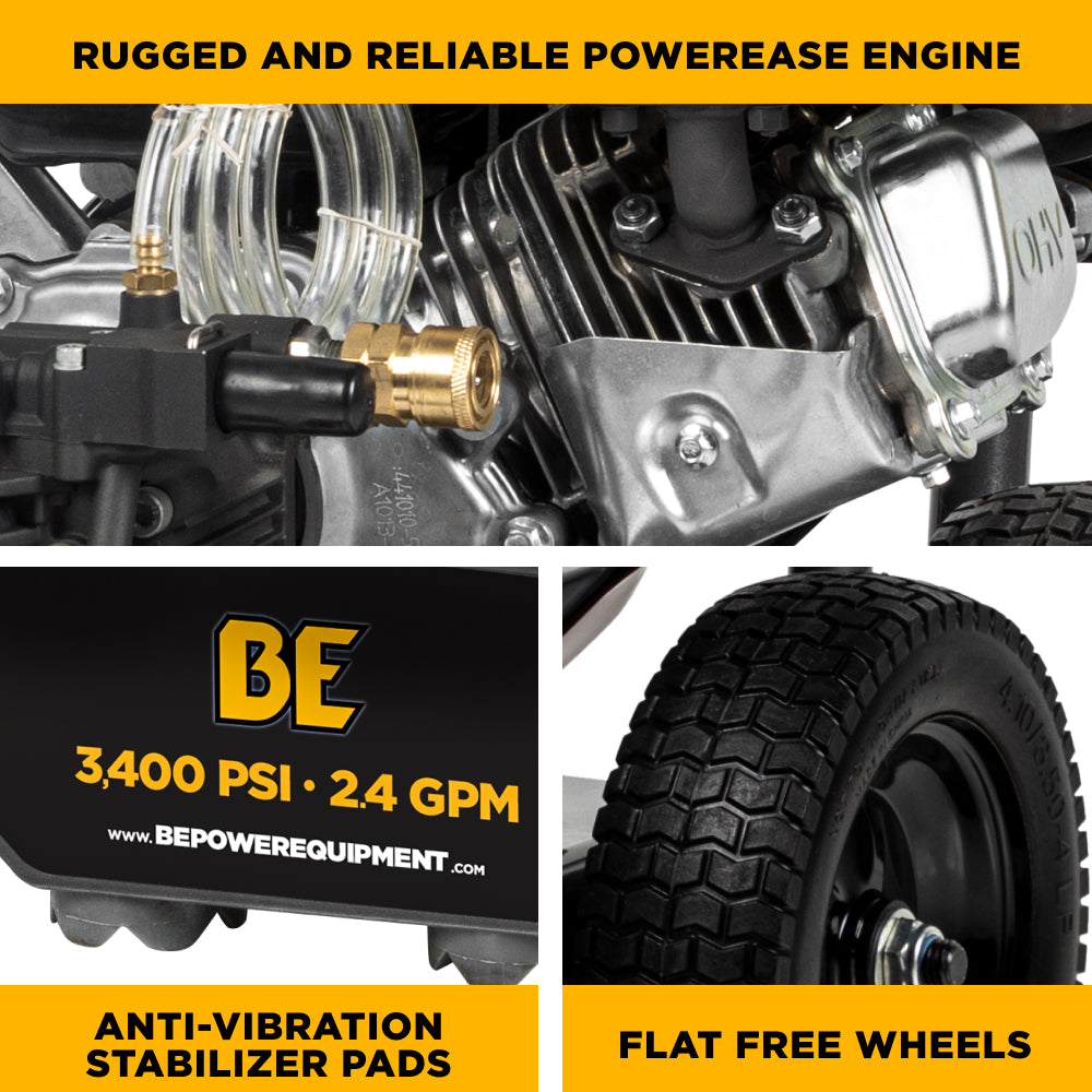 3400PSI 2.5GPM Cold Water Gas Pressure Washer Powerease 223CC Engine and CP Axial Pump