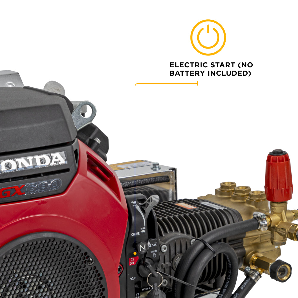4000 PSI 8.2 GPM Cold Water Gas Pressure Washer Honda GX690 Electric Start, Belt Drive, General Triplex Pump, Mount Truck or 