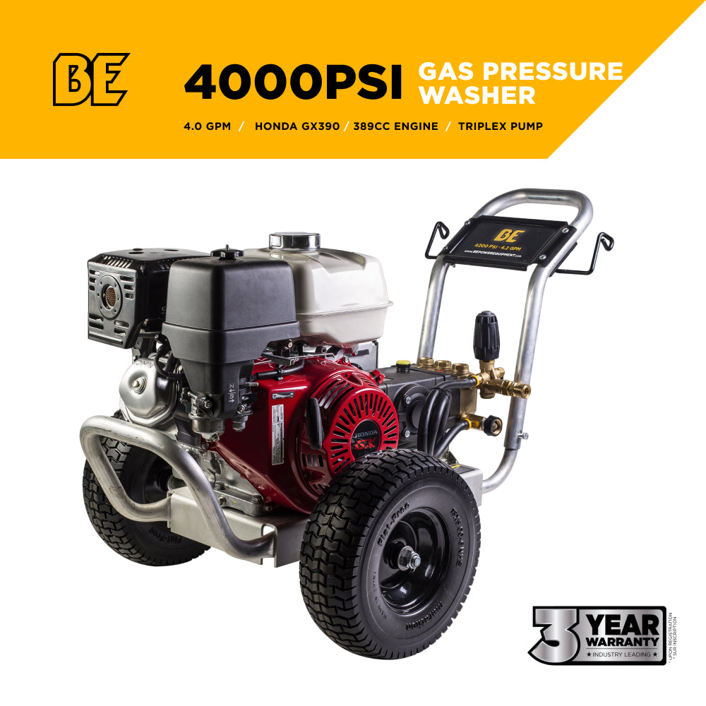 4200PSI 4.2GPM Cold Water Gas Pressure Washer Honda GX390 and GP Triplex Pump on Aluminum Frame