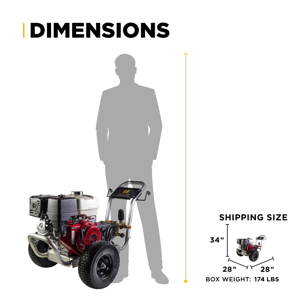 4200PSI 4.2GPM Cold Water Gas Pressure Washer Honda GX390 and GP Triplex Pump on Aluminum Frame