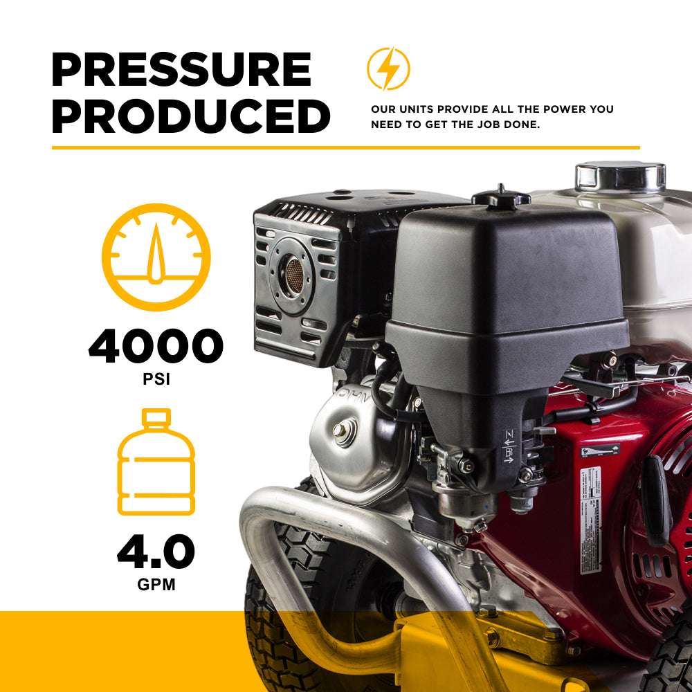4200PSI 4.2GPM Cold Water Gas Pressure Washer Honda GX390 and GP Triplex Pump on Aluminum Frame