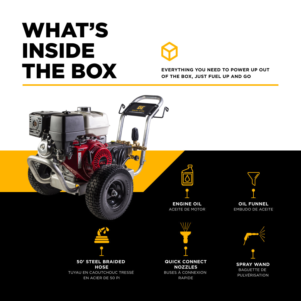 4200PSI 4.2GPM Cold Water Gas Pressure Washer Honda GX390 and GP Triplex Pump on Aluminum Frame