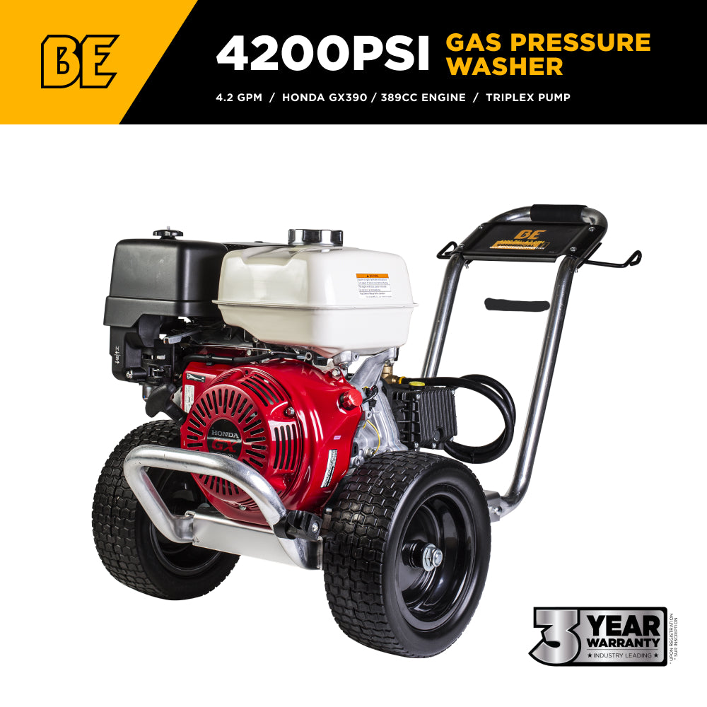 4200 PSI 4.2 GPM Cold Water Gas Pressure Washer Honda GX390 Engine and General Triplex Pump on Aluminum Frame