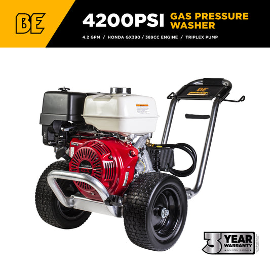 4200 PSI 4.2 GPM Cold Water Gas Pressure Washer Honda GX390 Engine and General Triplex Pump on Aluminum Frame