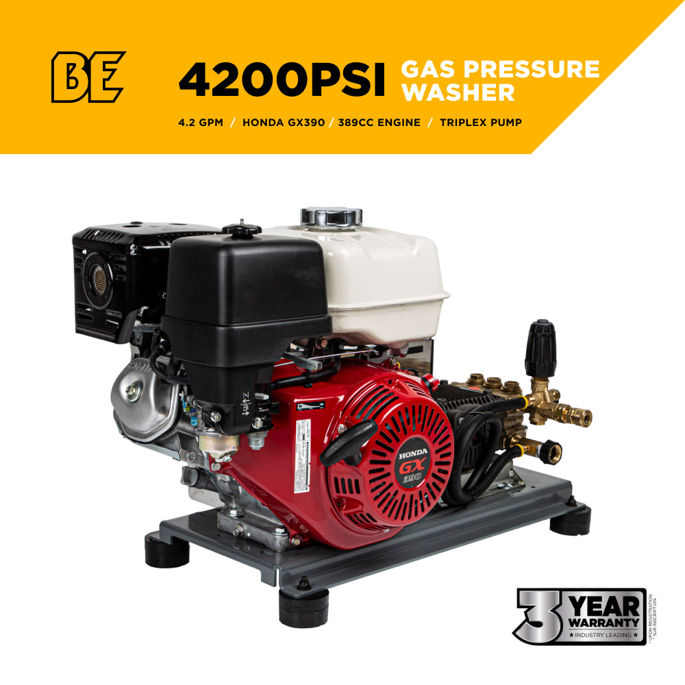 4200PSI 4.2GPM Cold Water Gas Pressure Washer Honda GX390 Electric Start, Belt Drive, General Triplex Pump, Mount Truck or Tr