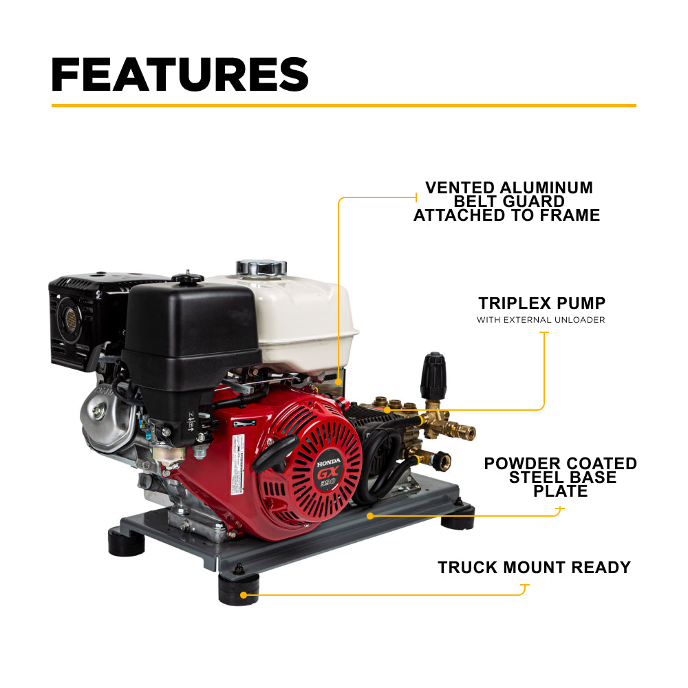 4200PSI 4.2GPM Cold Water Gas Pressure Washer Honda GX390 Electric Start, Belt Drive, General Triplex Pump, Mount Truck or Tr