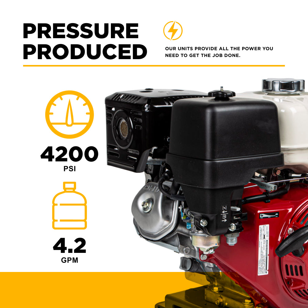 4200PSI 4.2GPM Cold Water Gas Pressure Washer Honda GX390 Electric Start, Belt Drive, General Triplex Pump, Mount Truck or Tr