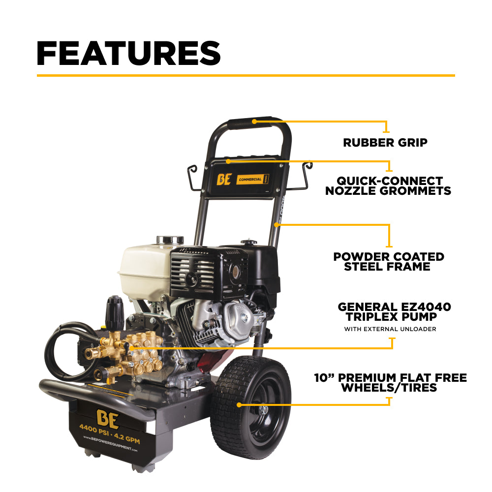 4200 PSI 4.2 GPM Cold Water Gas Pressure Washer Honda GX390 Engine and General Triplex External Unloader Pump