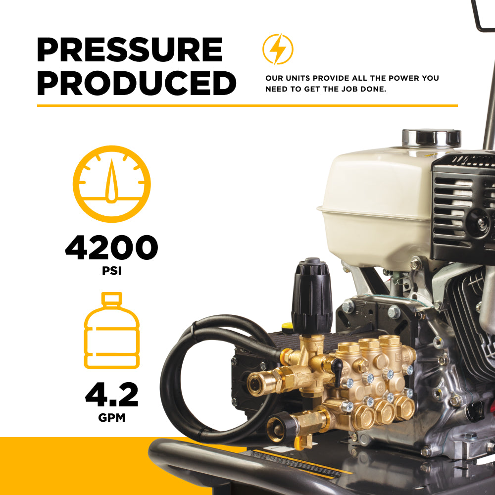 4200 PSI 4.2 GPM Cold Water Gas Pressure Washer Honda GX390 Engine and General Triplex External Unloader Pump