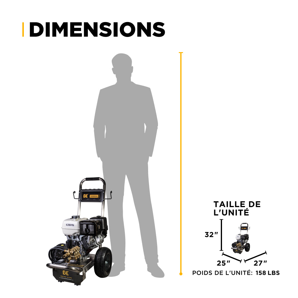 4200PSI 4.2GPM Cold Water Gas Pressure Washer Honda GX390 Engine and General Triplex Pump on Stainless Steel Frame