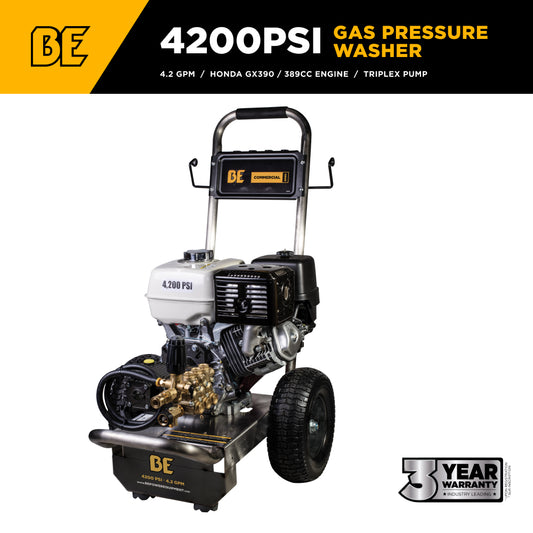 4200PSI 4.2GPM Cold Water Gas Pressure Washer Honda GX390 Engine and General Triplex Pump on Stainless Steel Frame