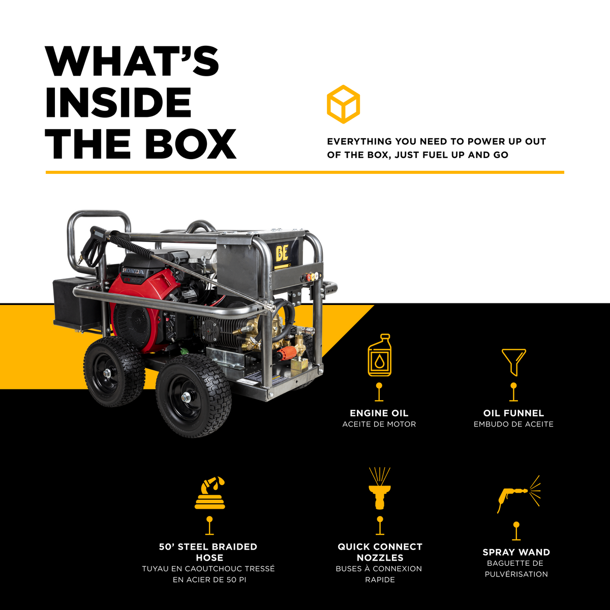 BE Industrial Series Roll Cage Gas Cold Water Pressure Washer, Belt Drive, Electric Start, 5.0 GPM | 5000 PSI (PE-5024HWEBCOM)