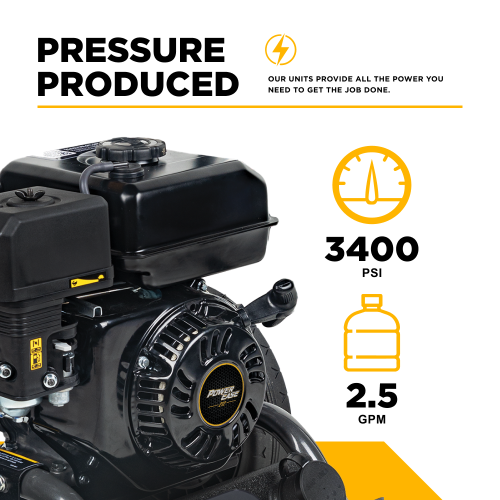 BE Workshop Series Portable Gas Cold Water Pressure Washer, Direct Drive, 2.5 GPM | 3400 PSI (BE3475PX)