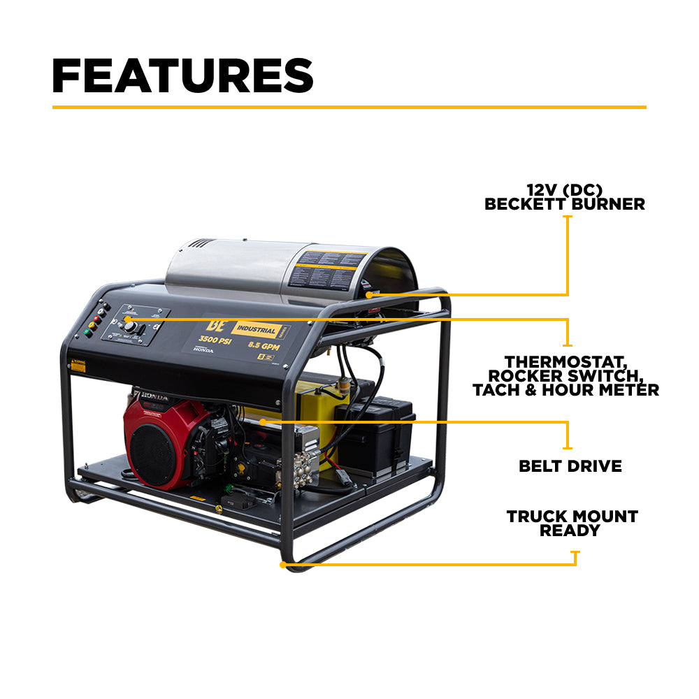 3500 PSI 8.5 GPM Gas Belt Drive Diesel Fired Truck Mount Hot Water Pressure Washer with Triplex Pump
