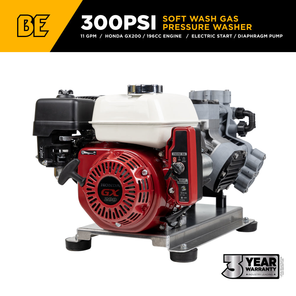 300 PSI 11 GPM Gas Direct Drive Commercial Mobile Soft Wash System with Electric Start